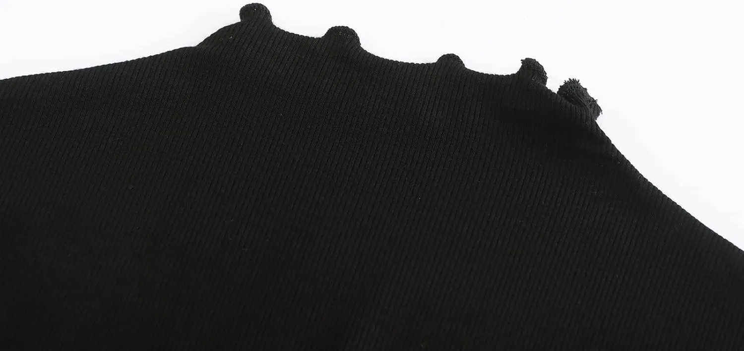Women's Lettuce Trim Mock Neck Long Sleeve Slim Fit Sexy Ribbed Knit Tee Shirt Tops