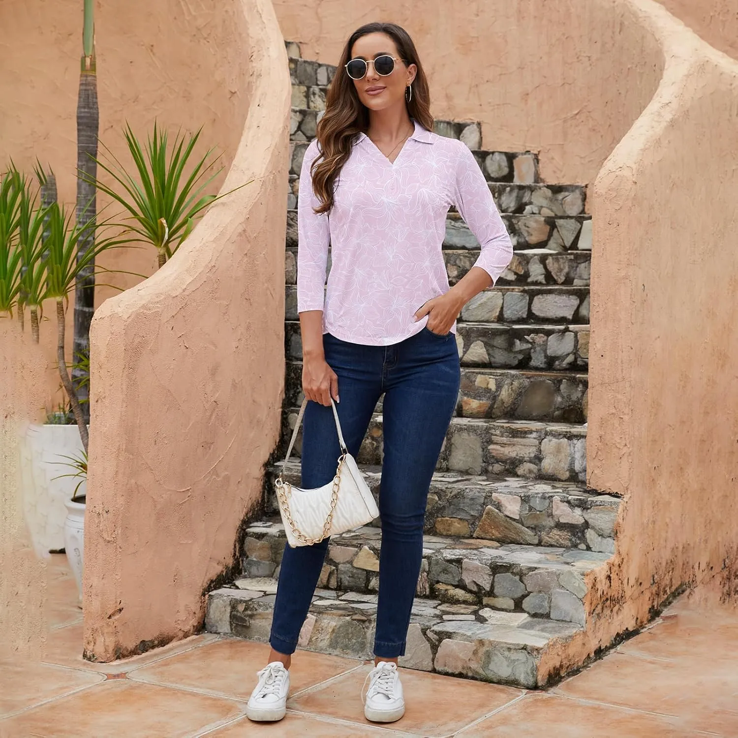 Women's Polo Shirt 3/4 Long Sleeve Golf Quick Dry T Shirts UPF 50  Athletic Casual Work Shirts Tops for Women