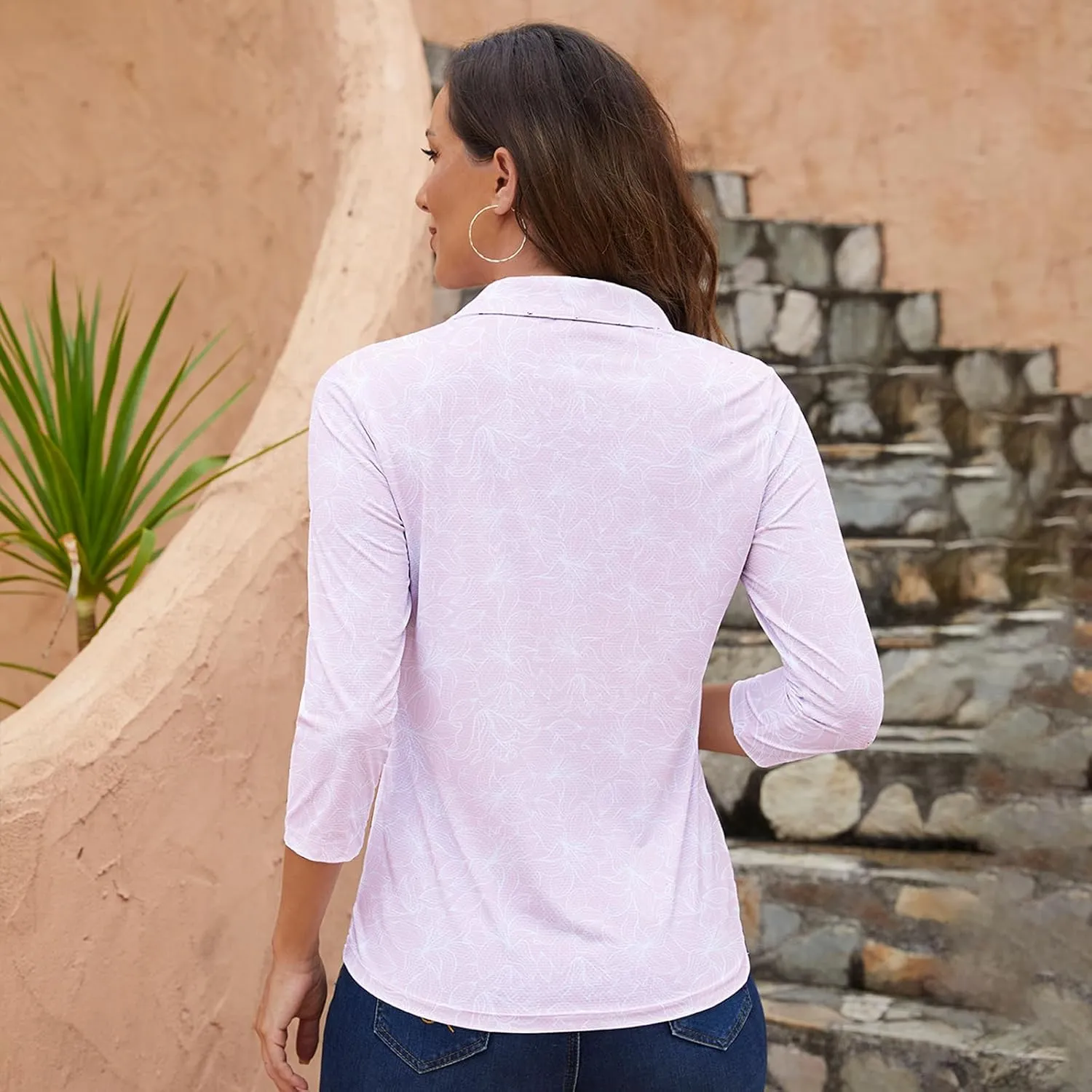 Women's Polo Shirt 3/4 Long Sleeve Golf Quick Dry T Shirts UPF 50  Athletic Casual Work Shirts Tops for Women