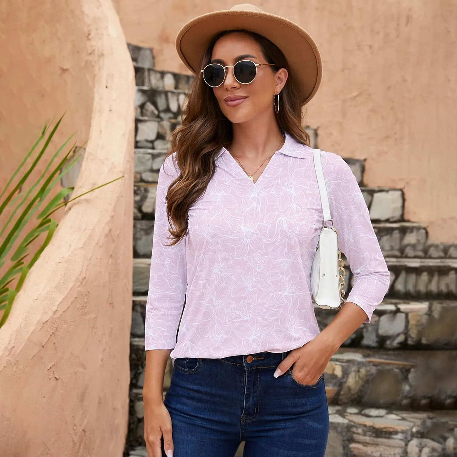 Women's Polo Shirt 3/4 Long Sleeve Golf Quick Dry T Shirts UPF 50  Athletic Casual Work Shirts Tops for Women