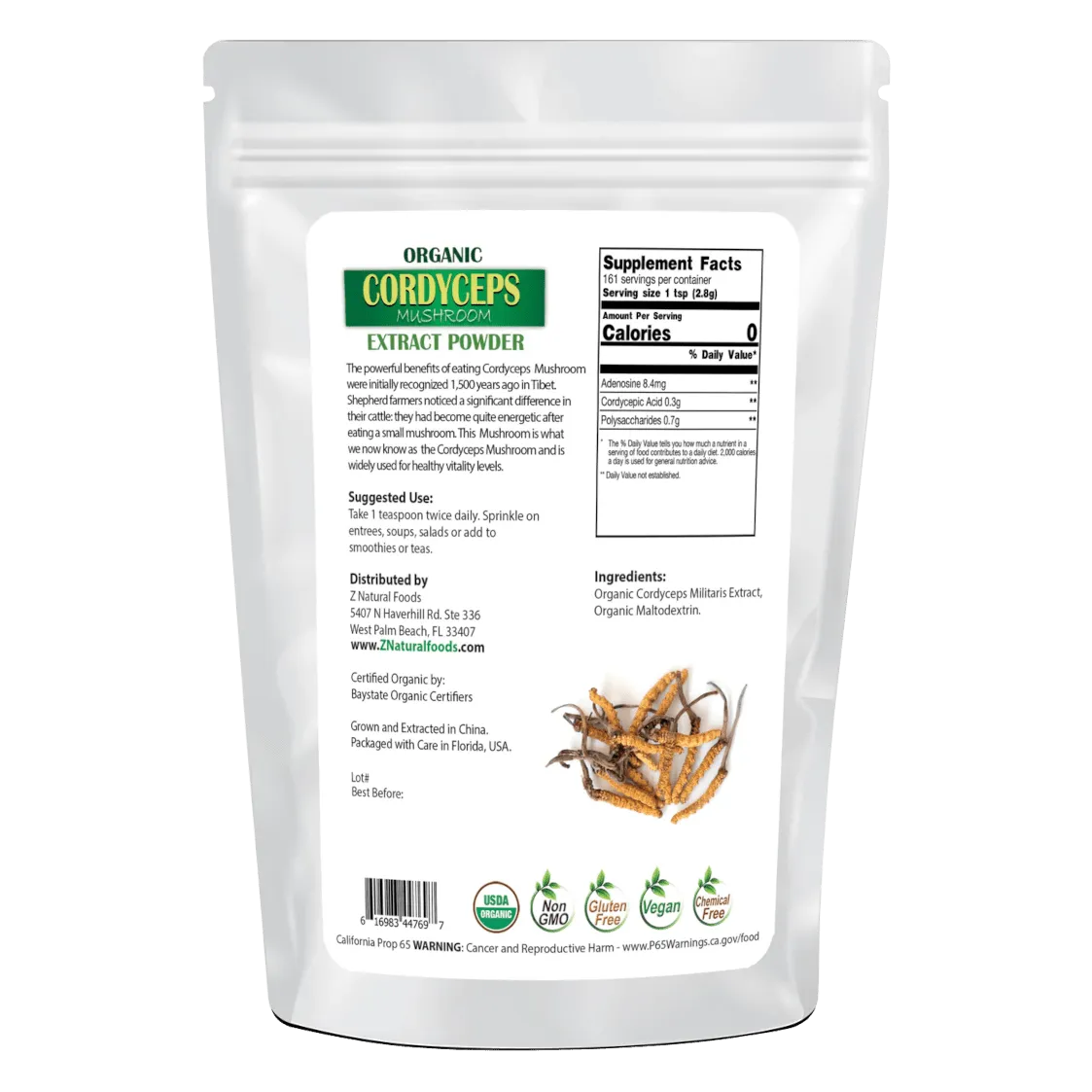 Z Natural Foods Cordyceps Mushroom Extract Powder - 1 lb.