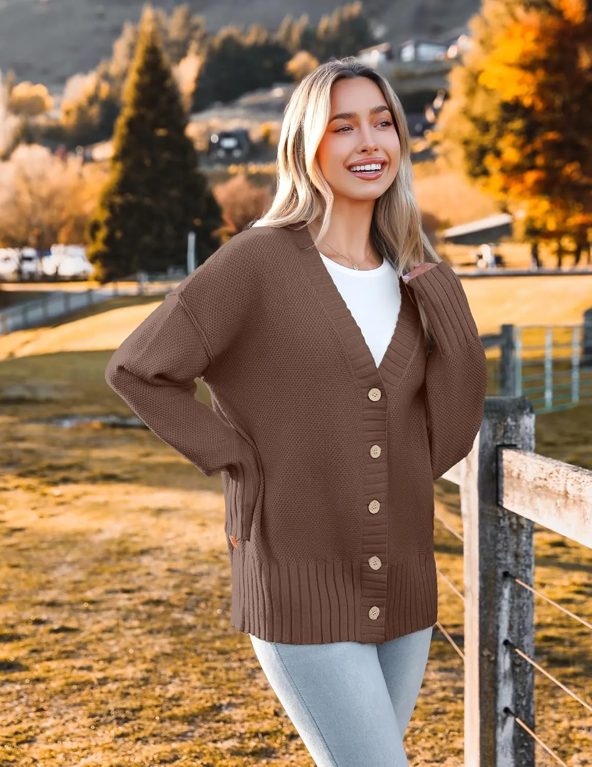 Zeagoo Women's Cardigan 2024 Fall Winter Open Front Oversized Button V Neck Loose Soft Knit Sweater