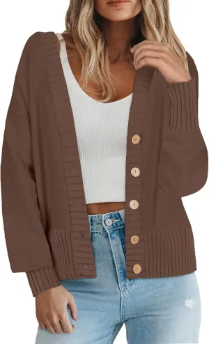 Zeagoo Women's Cardigan 2024 Fall Winter Open Front Oversized Button V Neck Loose Soft Knit Sweater
