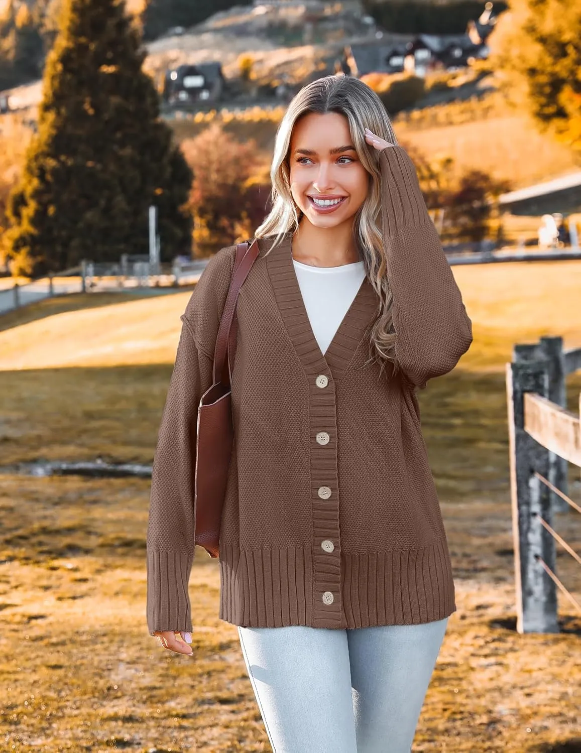 Zeagoo Women's Cardigan 2024 Fall Winter Open Front Oversized Button V Neck Loose Soft Knit Sweater